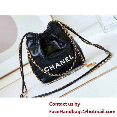 Chanel Shiny Calfskin  &  Gold-Tone Metal CHANEL 22 Mini Handbag AS3980 Black/White